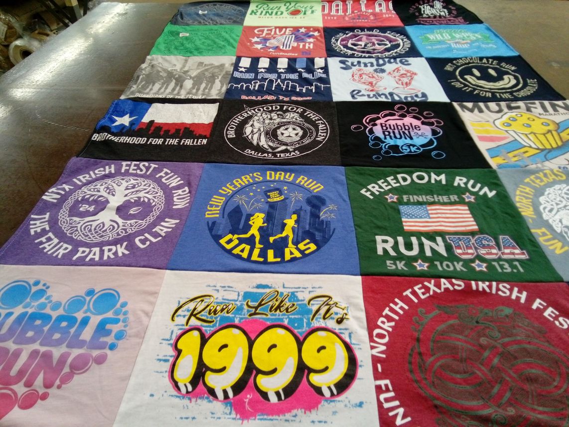 T-shirt quilt with running, festivals themes by Robin from TX
