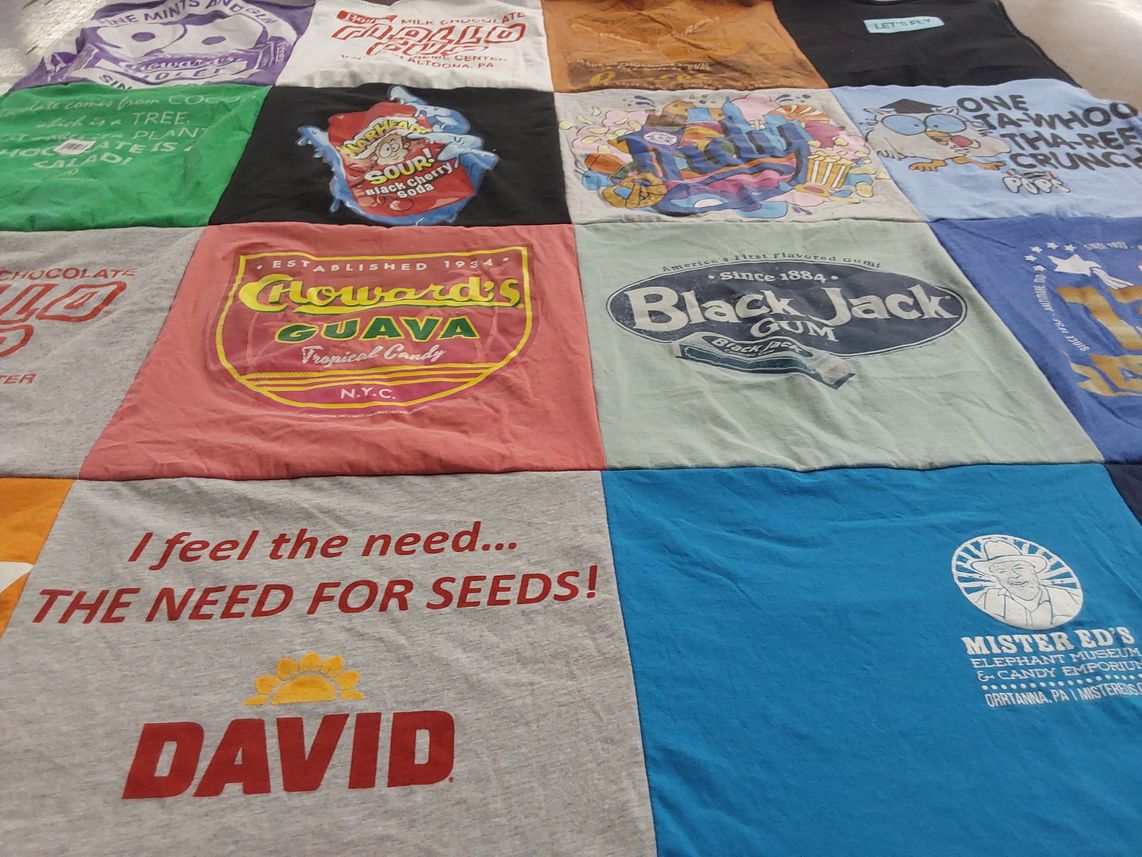 T-shirt quilt with candy, gum themes by Robin from TX