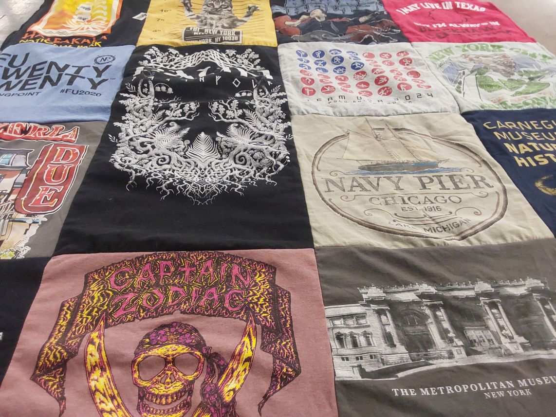 T-shirt quilt with art, history themes by Robin from TX