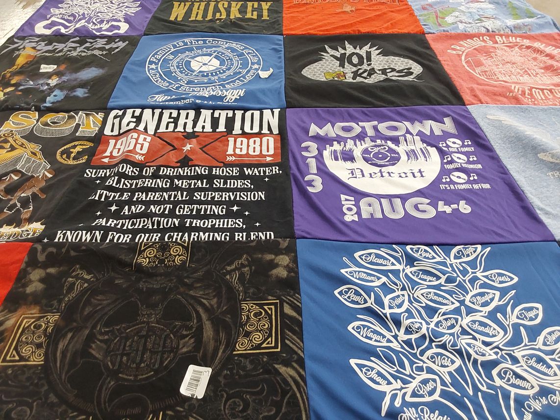 T-shirt quilt with music, family reunions themes by Lisa from IL