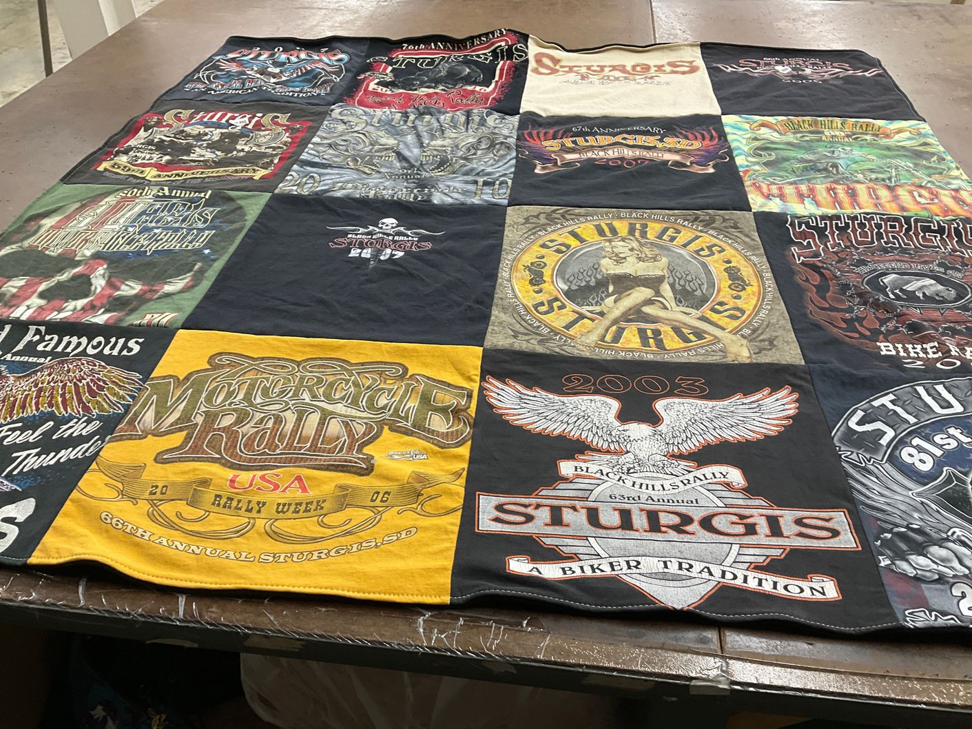 T-shirt quilt with motorcycles, biking themes by KIM from OH