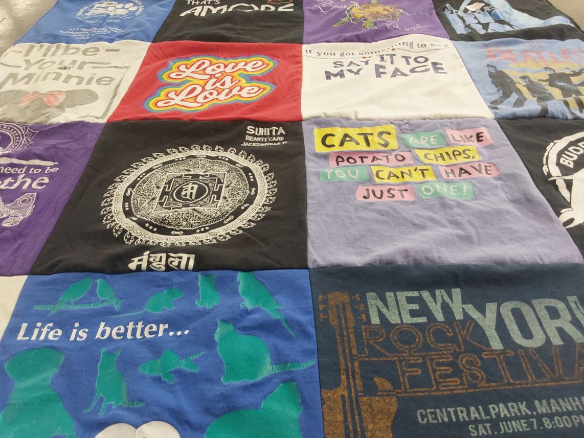 T-shirt quilt with cats, animals themes by Anna from FL