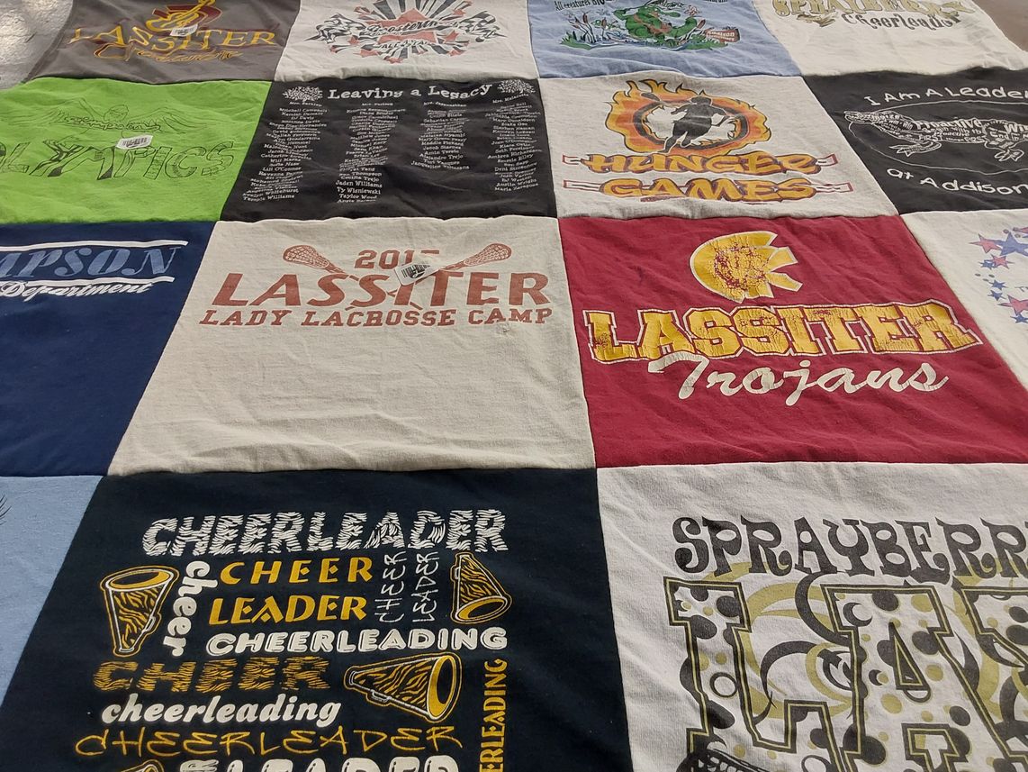 T-shirt quilt featuring lassiter trojans by Stacy from GA