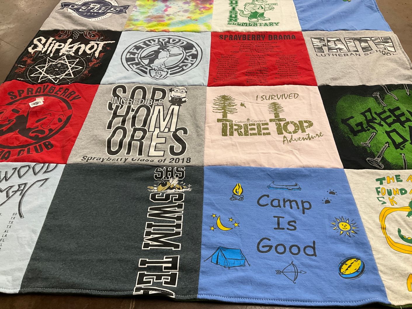 T-shirt quilt featuring sprayberry swim team by Stacy from GA