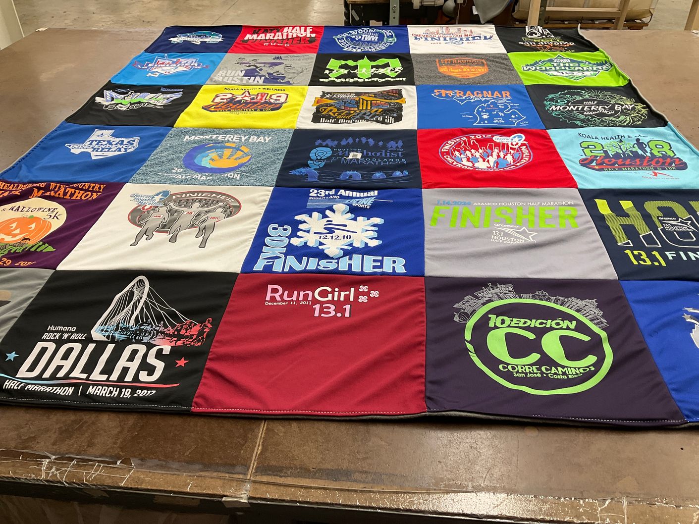 T-shirt quilt with running, marathons themes by CHARLOTTE from TX