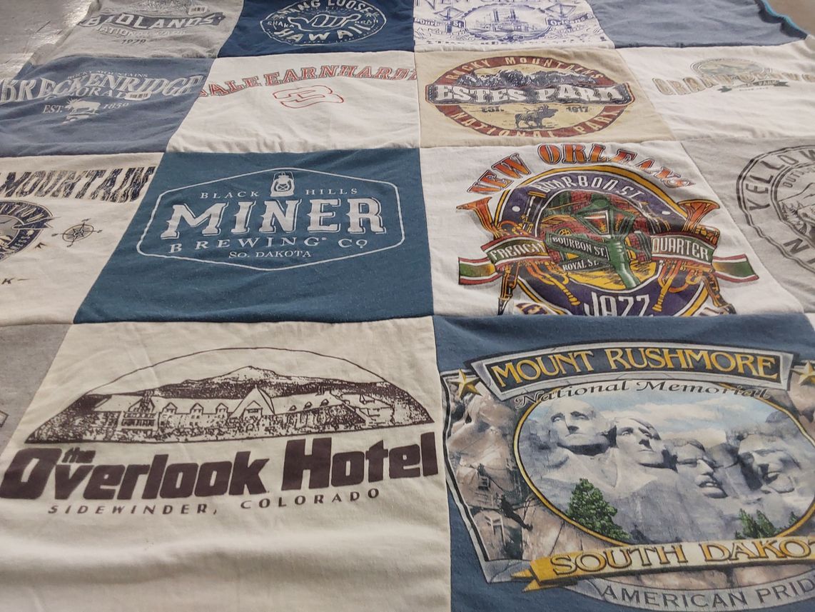 T-shirt quilt with travel, outdoors themes by Jerry from MO