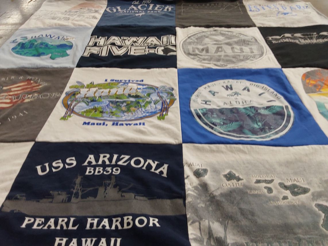 T-shirt quilt with travel, vintage themes by Jerry from MO