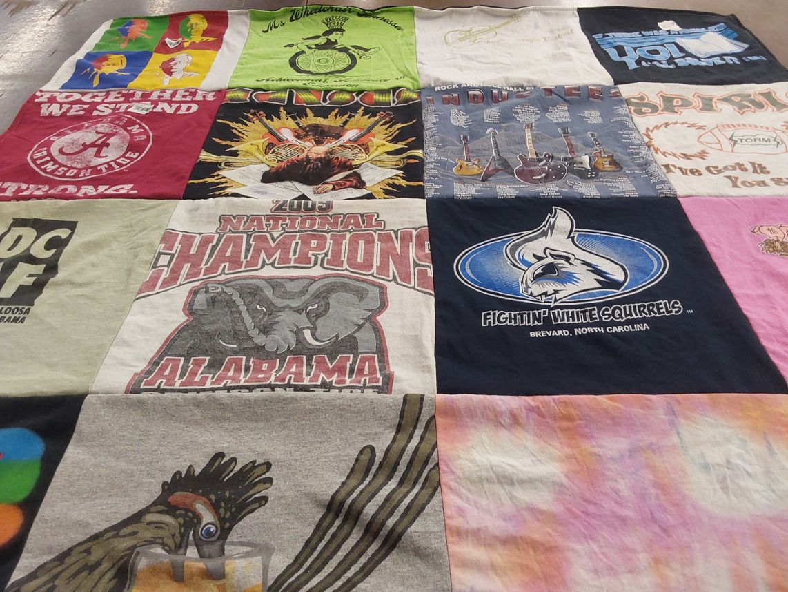 T-shirt quilt featuring university of alabama football, fighting white squirrels by Kristen from FL