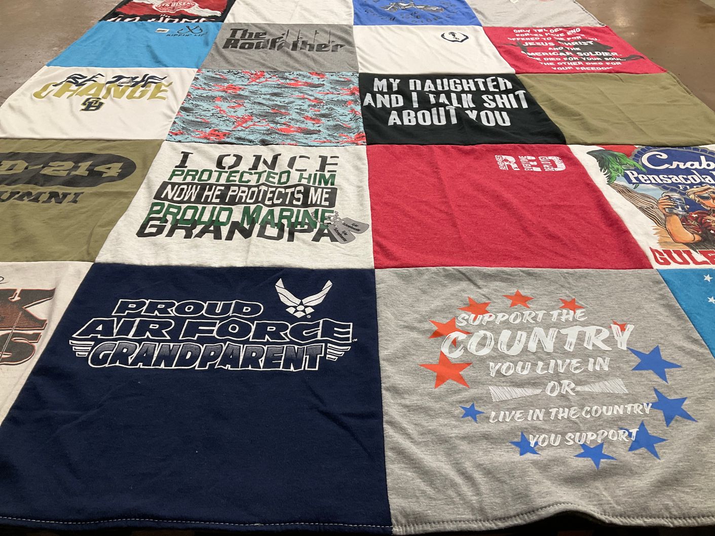 T-shirt quilt with military, patriotism themes by Stephanie from FL