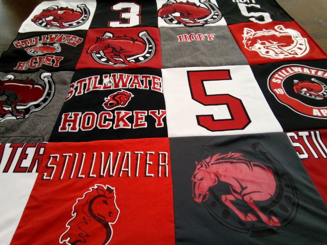 T-shirt quilt featuring stillwater high school hockey team by Melanie from MN