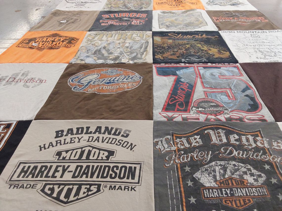 T-shirt quilt with motorcycling, biking themes by Shannan from IA