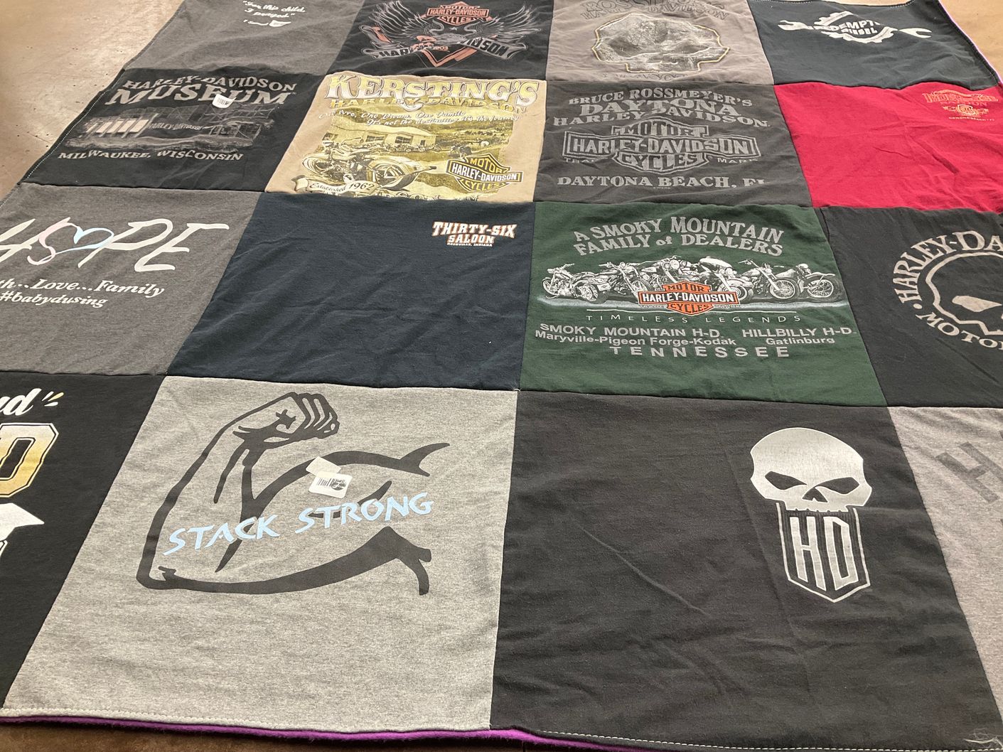 T-shirt quilt with motorcycling, biking themes by Bonita from IN