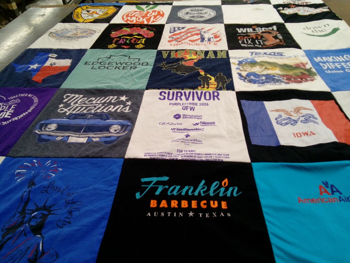 T-shirt quilt with barbecue, auctions themes by Margaret from TX
