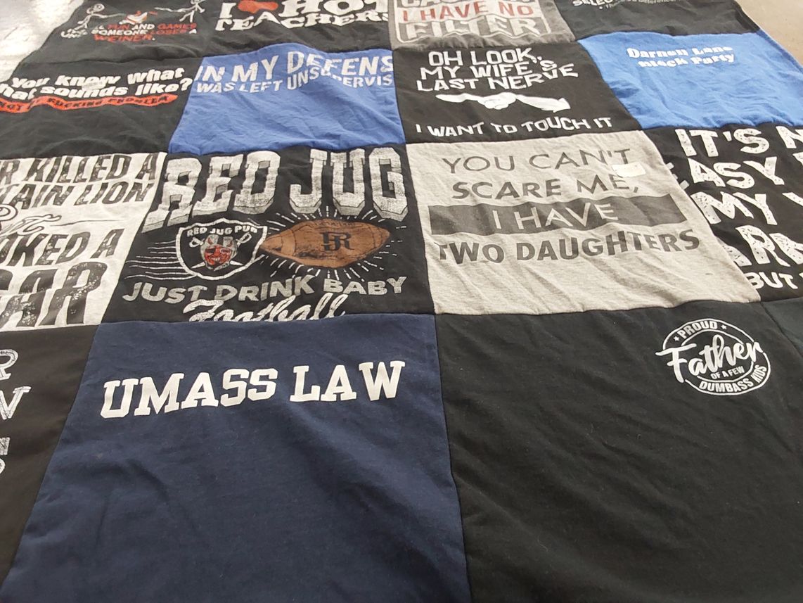 T-shirt quilt from university of massachusetts law by Marshall from NY