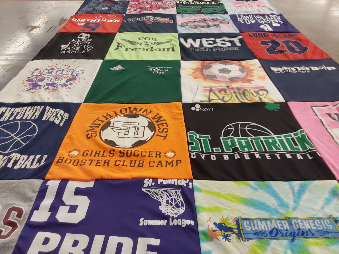 T-shirt quilt featuring smithtown west girls soccer, st. patrick's cyo basketball by Kelly from NY
