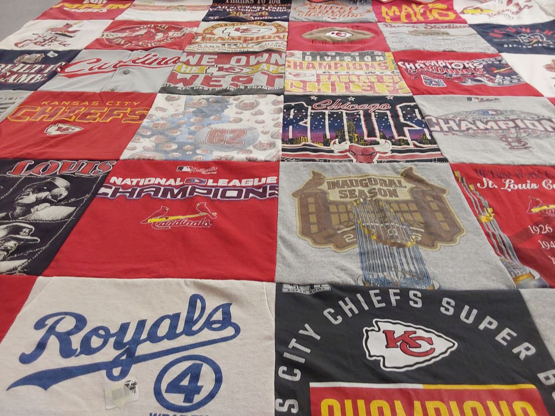 T-shirt quilt featuring kansas city chiefs, st. louis cardinals by Jennifer from MO