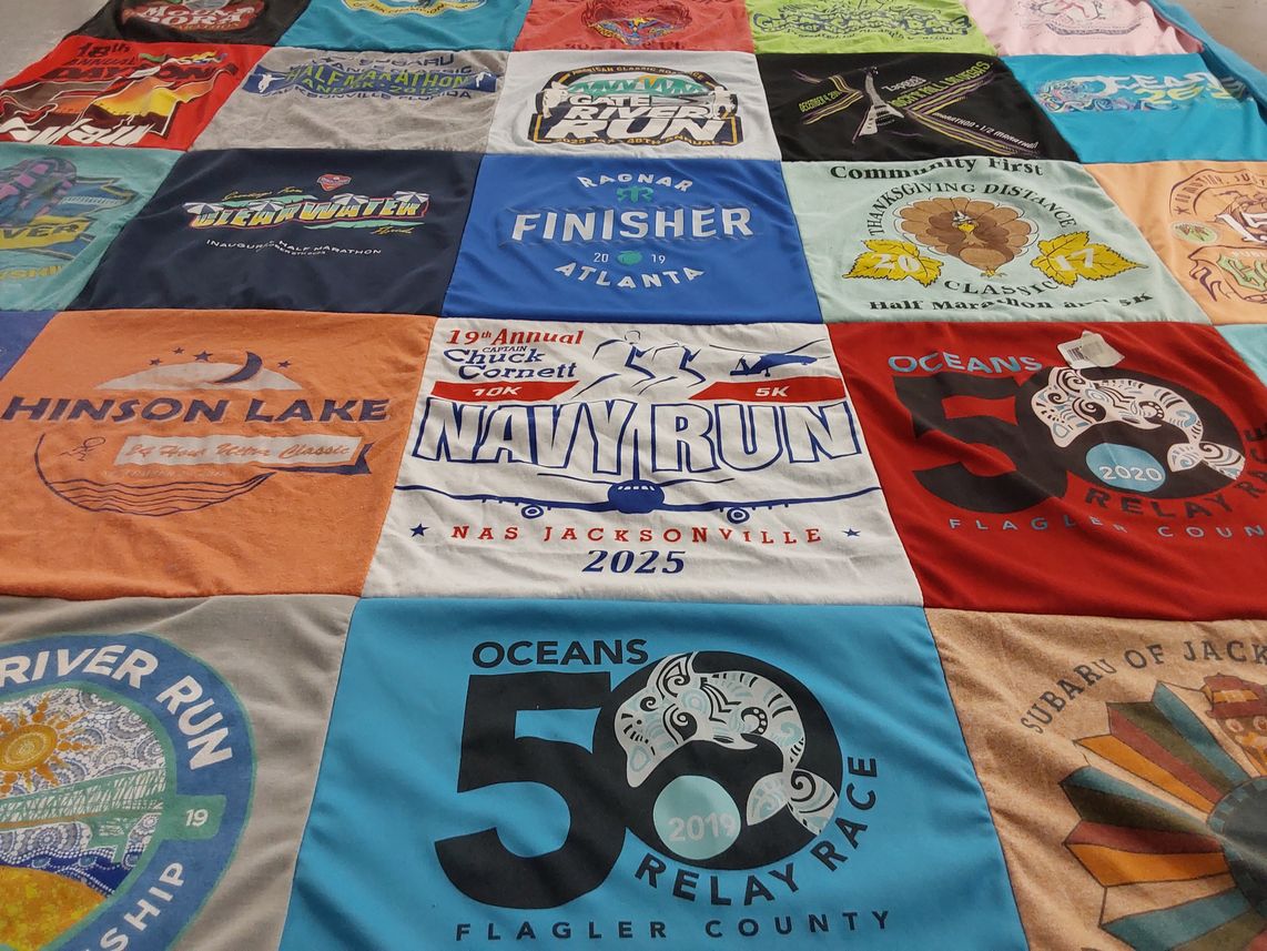 T-shirt quilt with running, marathons themes by Vanessa from FL