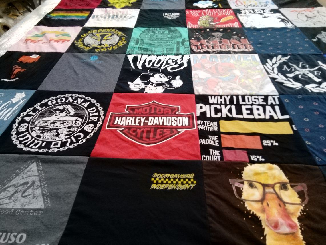 T-shirt quilt with motorcycles, comics themes by Darcel from TX