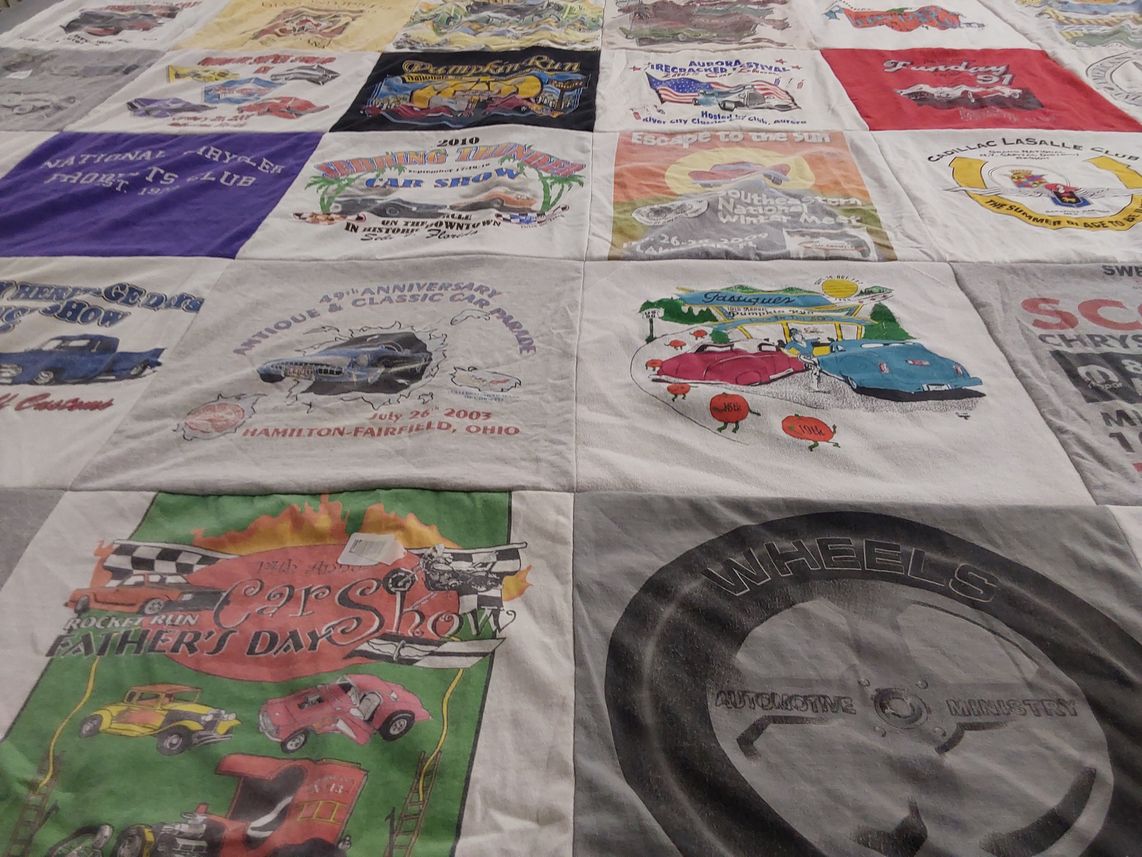 T-shirt quilt with cars, car shows themes by David from FL