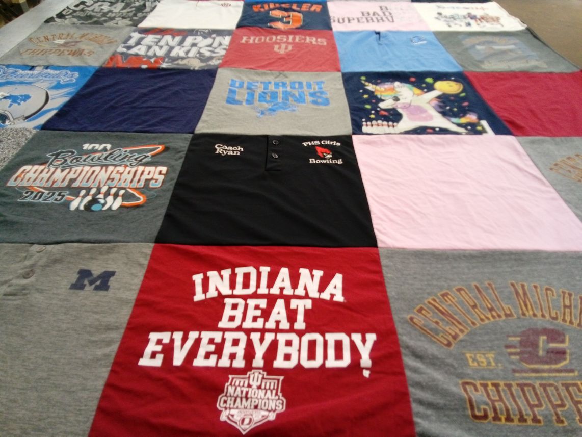 T-shirt quilt featuring central michigan university chippewas, detroit lions by Kimberly from MI