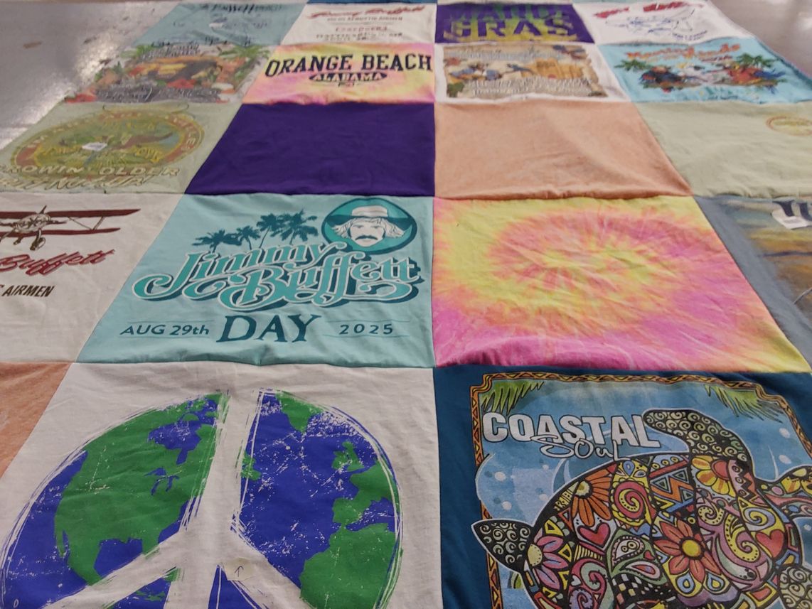 T-shirt quilt with music, beaches themes by Brenda from MS