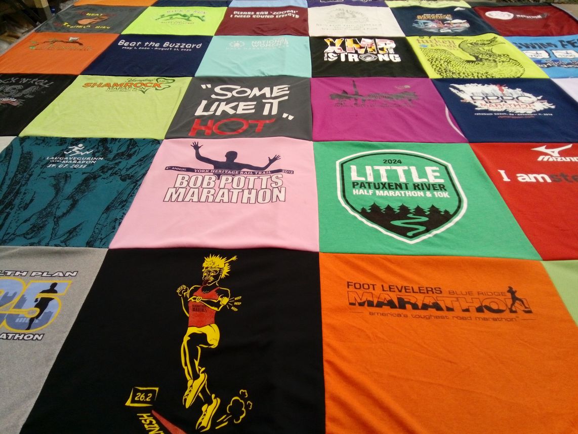 T-shirt quilt with running, marathons themes by Terri from MD