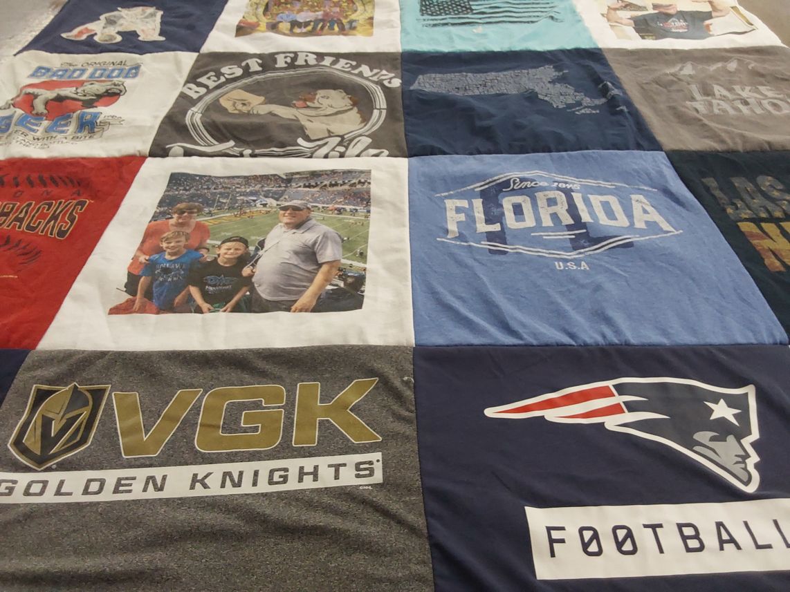 T-shirt quilt featuring new england patriots, vegas golden knights by Kathy from AZ