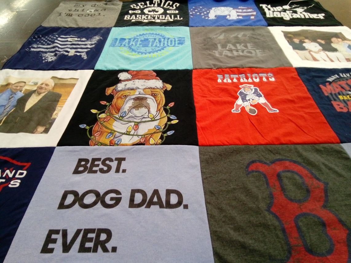 T-shirt quilt featuring boston celtics, new england patriots by Kathy from AZ