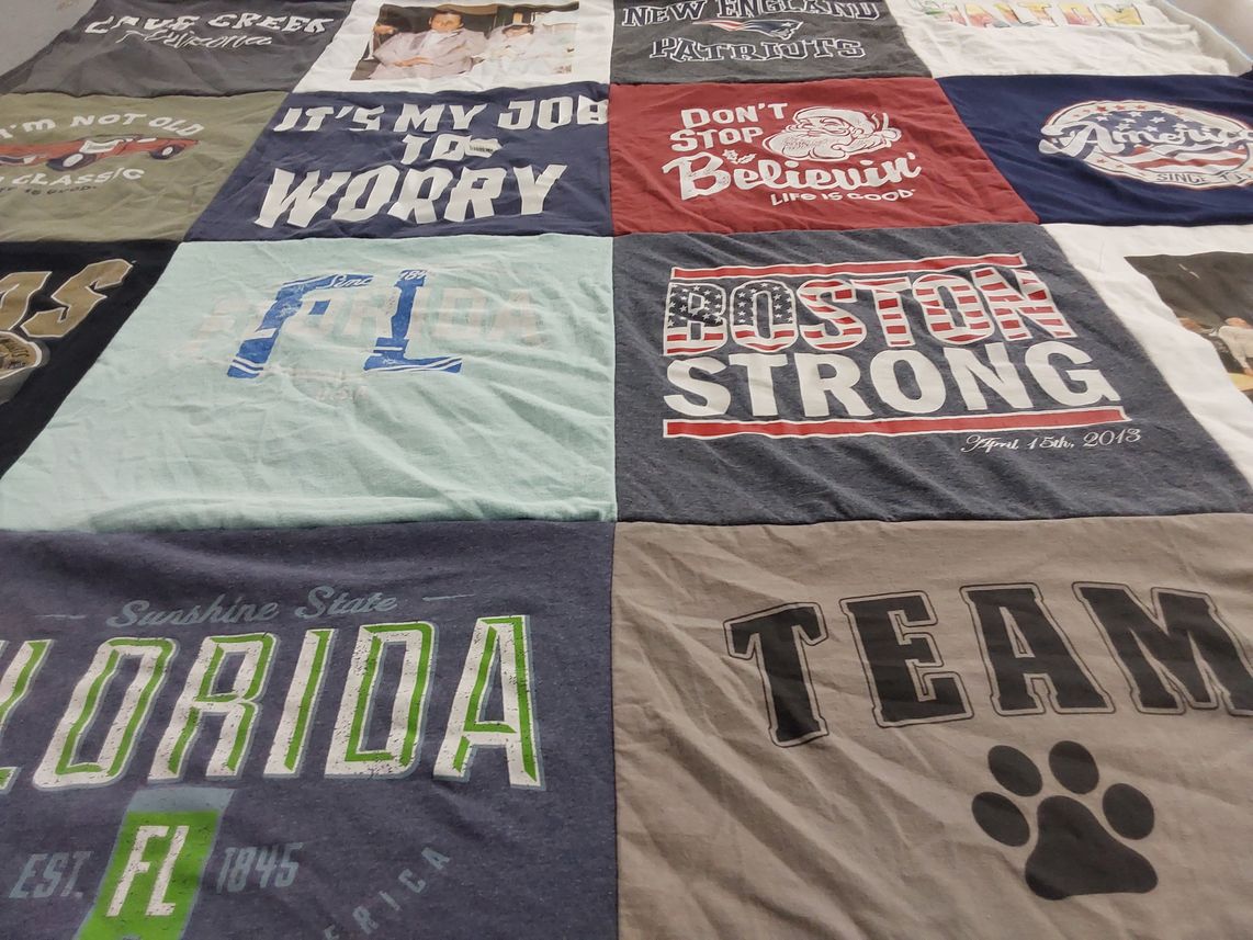 T-shirt quilt with sports, state pride themes by Kathy from AZ