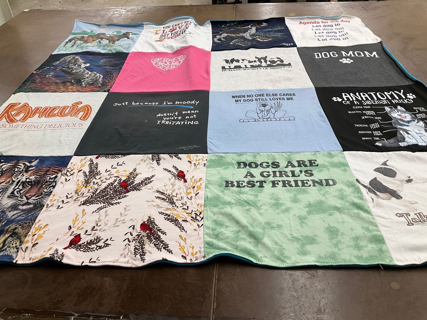 T-shirt quilt with dogs, animals themes by Crystal from MO