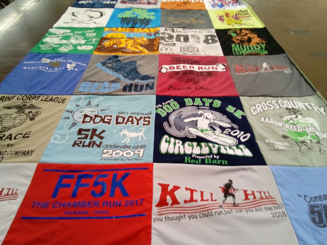 T-shirt quilt with running, charity events themes by Chris from OH