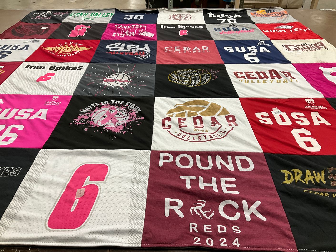 T-shirt quilt featuring cedar volleyball, sosa volleyball by Katelynd from UT