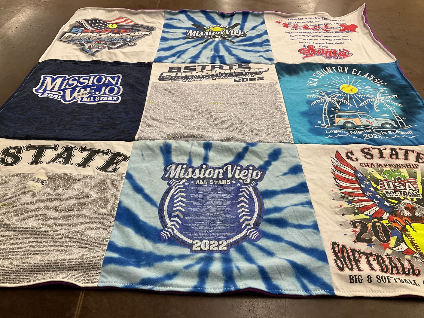T-shirt quilt with softball, sports themes by Sharon from CA