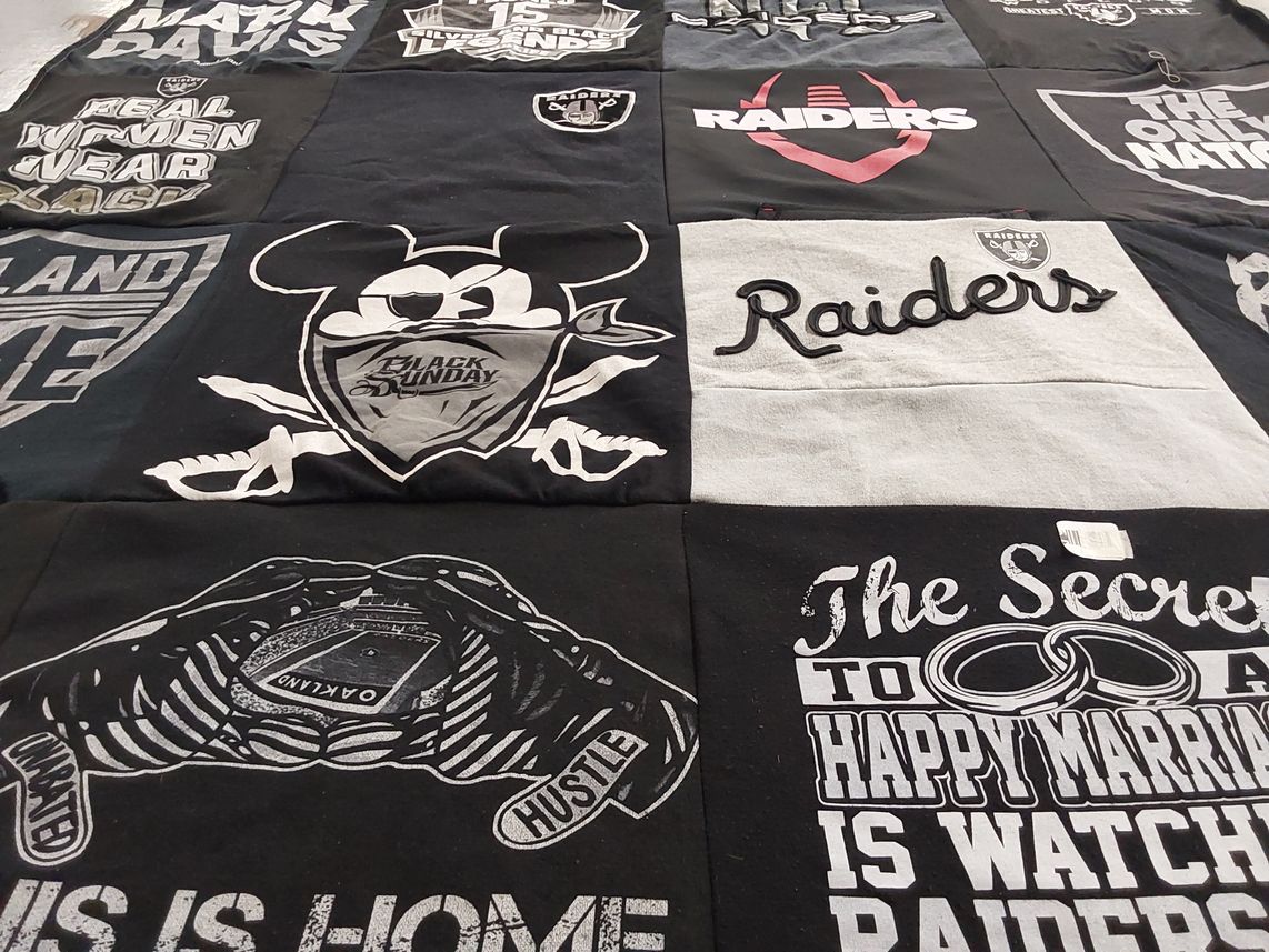 T-shirt quilt with football, sports themes by CHRISTIE from CA