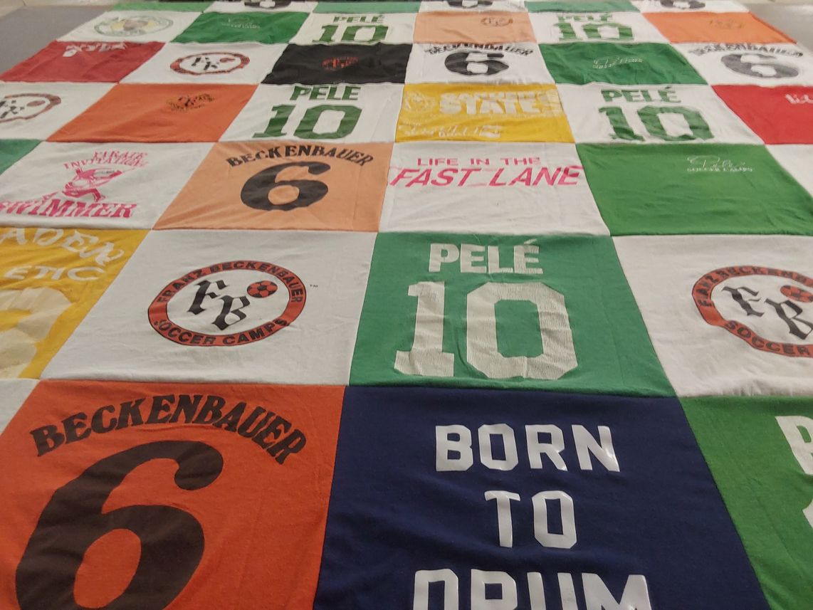 T-shirt quilt with soccer, sports themes by Earlina from MD