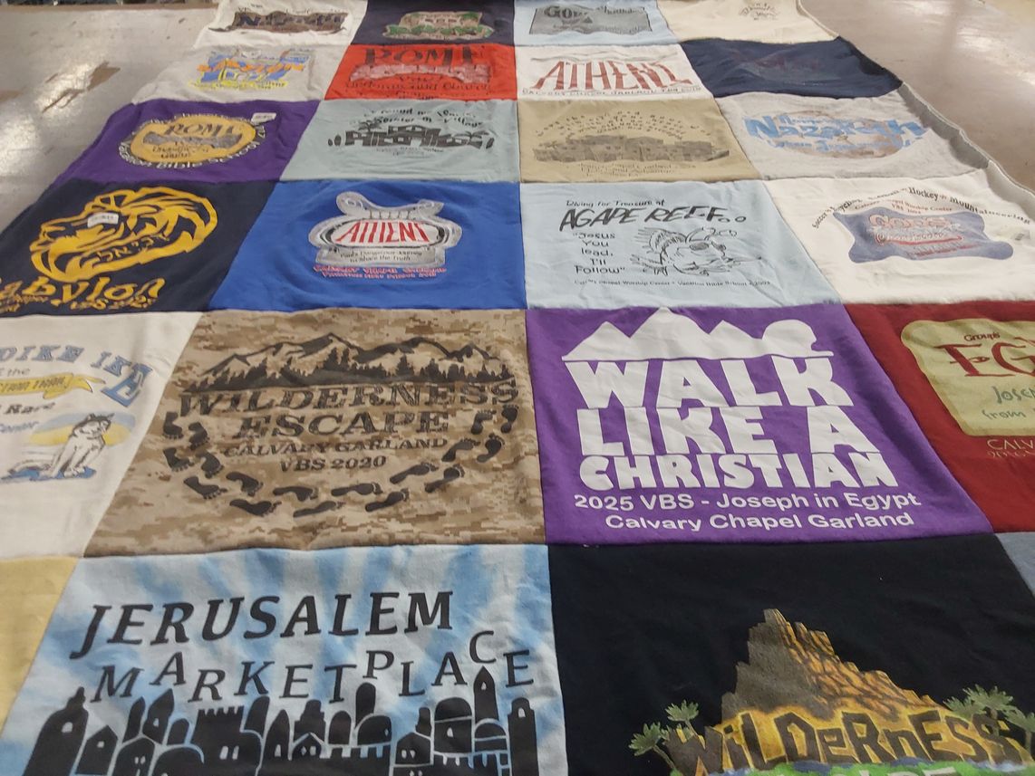 T-shirt quilt with vacation bible school, christianity themes by Felicia from TX