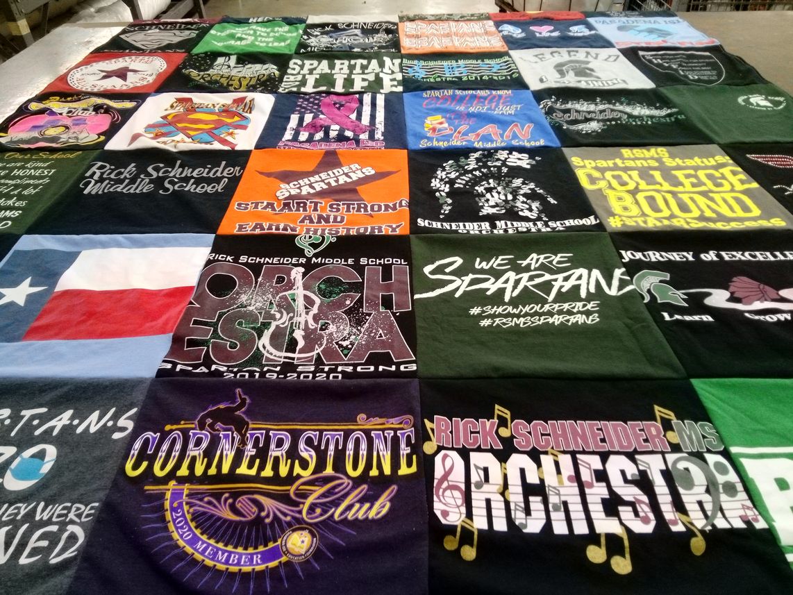 T-shirt quilt featuring schneider middle school spartans by Diana from TX