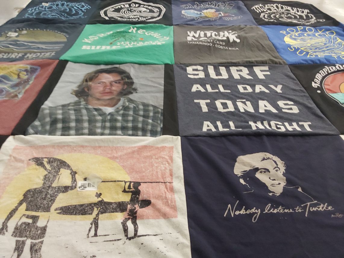 T-shirt quilt with surfing themes by Greg from OR