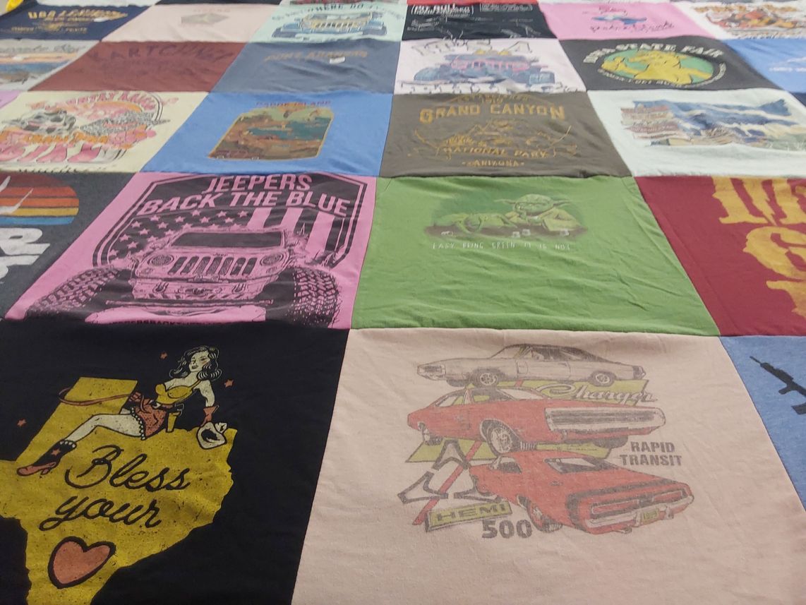 T-shirt quilt with off-roading, national parks themes by Tisha from AZ