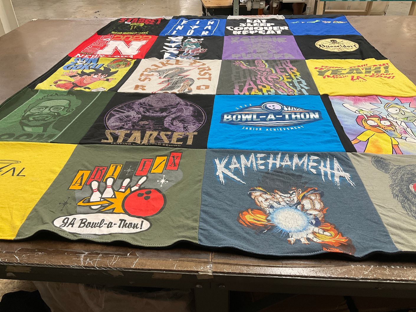 T-shirt quilt with music, anime themes by Lori from NE