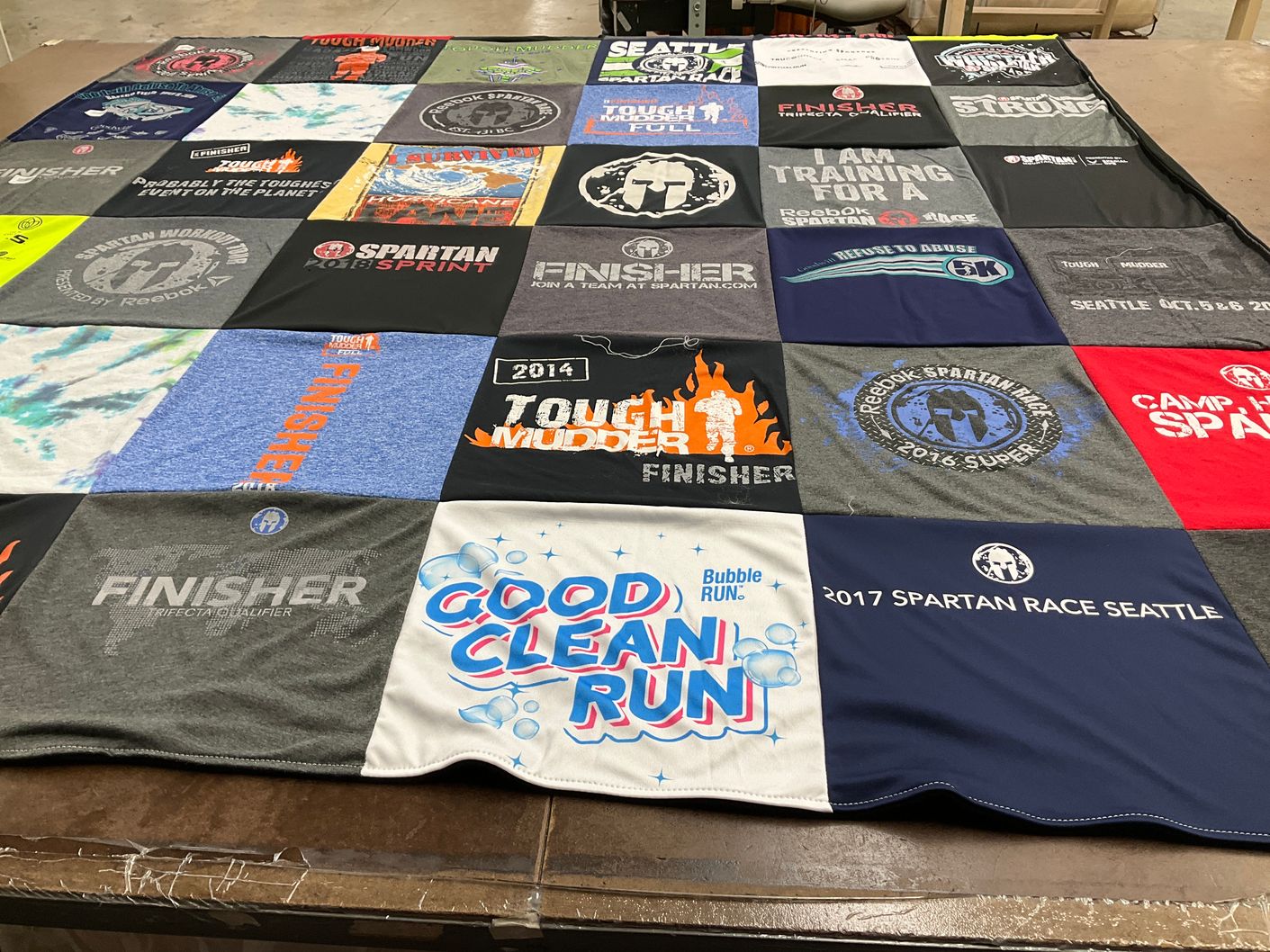 T-shirt quilt with obstacle racing, fitness themes by Ryan from WA