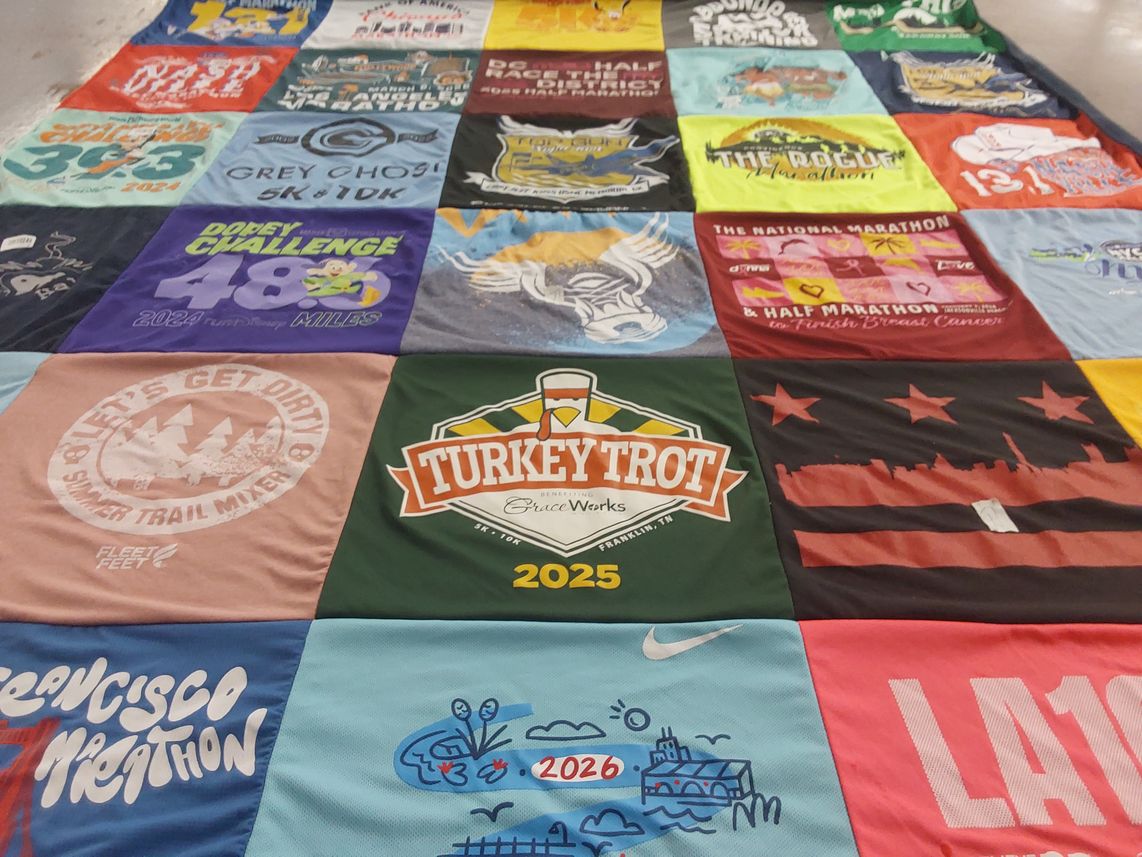 T-shirt quilt with running, marathons themes by Brooke from TN