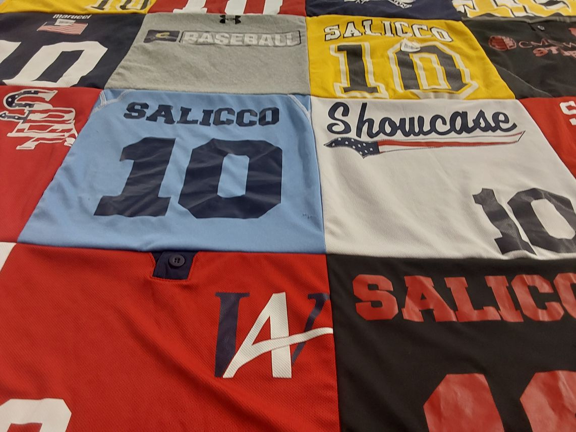T-shirt quilt with sports, baseball themes by Timmy from NC