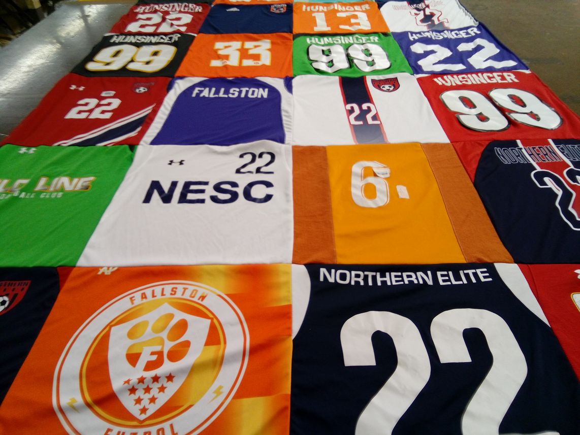 T-shirt quilt with soccer, youth sports themes by Justin from MD