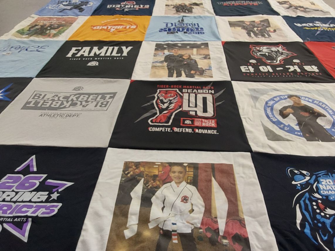 T-shirt quilt with martial arts, sports themes by Jacquelyn from FL