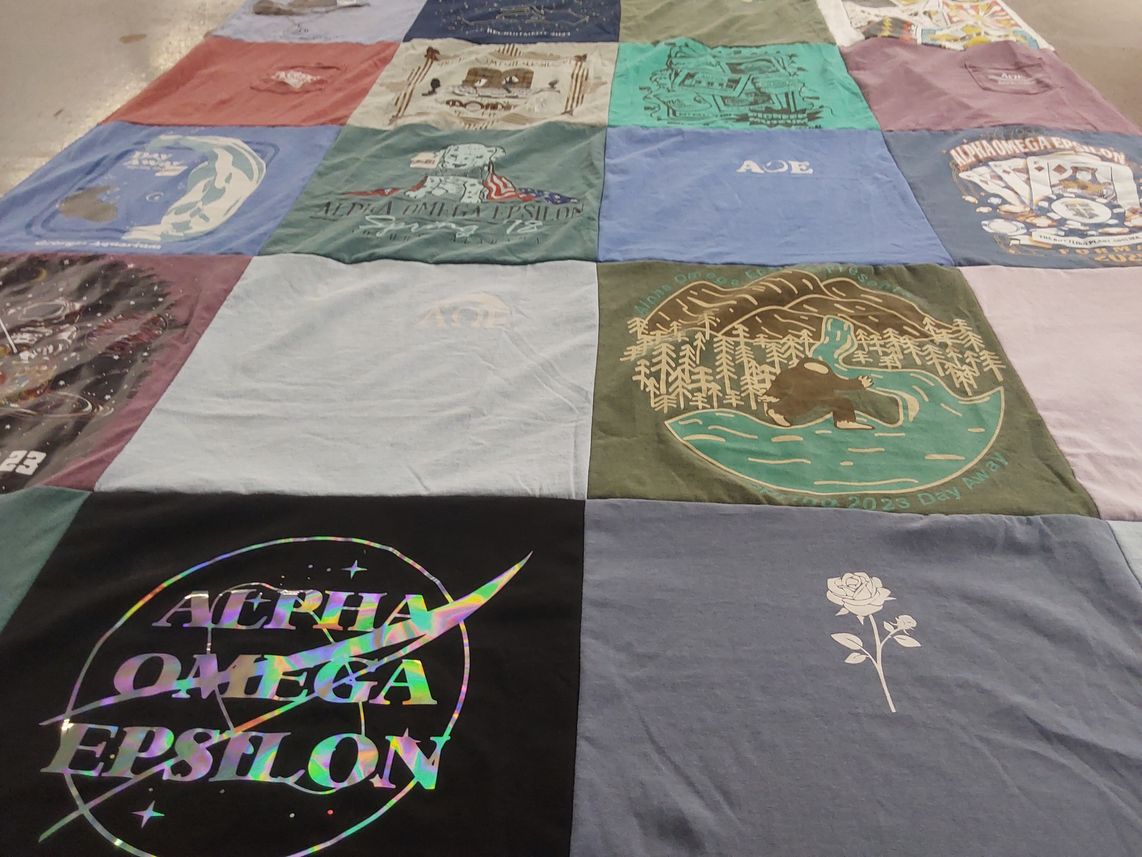 T-shirt quilt with sororities, fraternities themes by Peri from AL