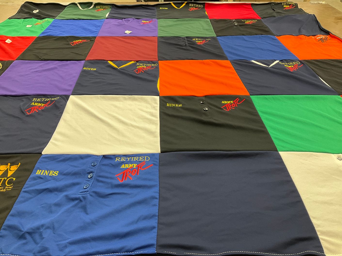 T-shirt quilt with military, junior rotc themes by Trina from NC