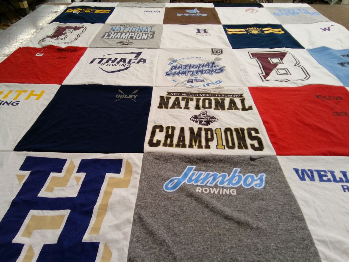 T-shirt quilt featuring ithaca rowing, colby rowing by Emma from MA