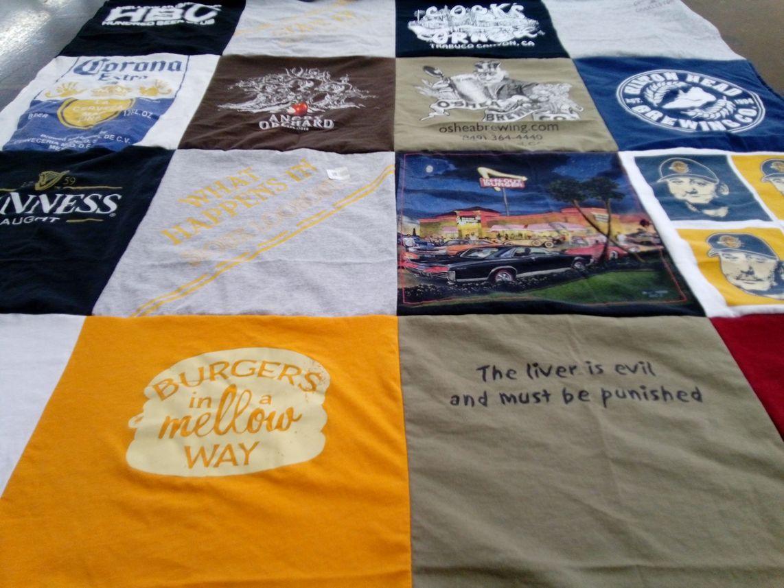 T-shirt quilt with brewing, food themes by Diana from SC