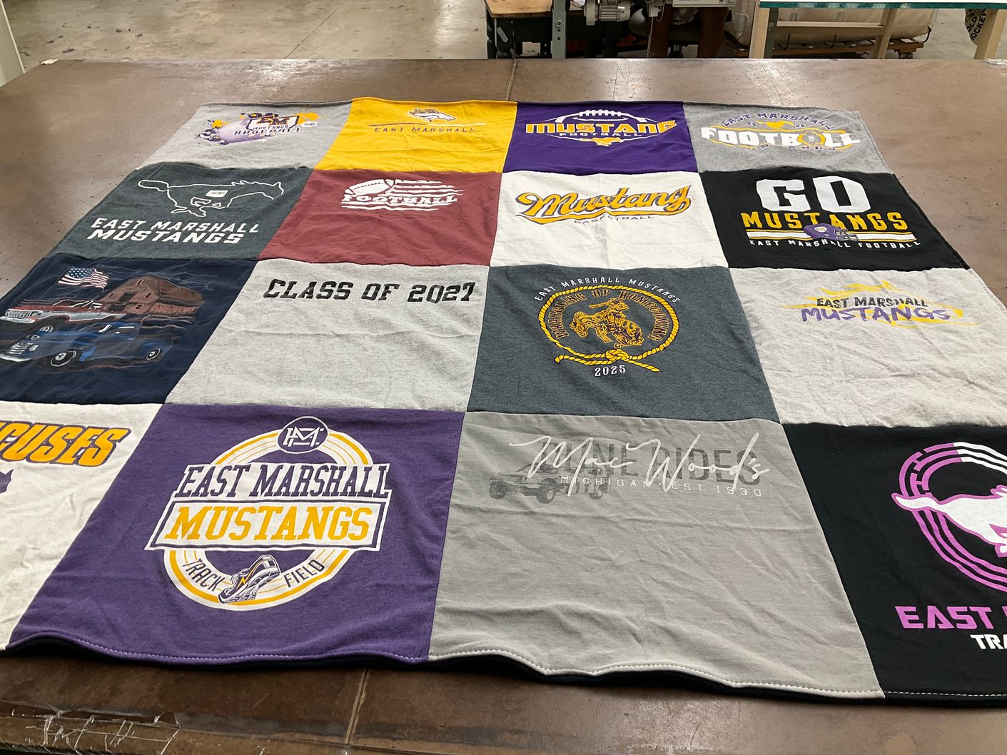 T-shirt quilt featuring east marshall mustangs by Lynnette from IA